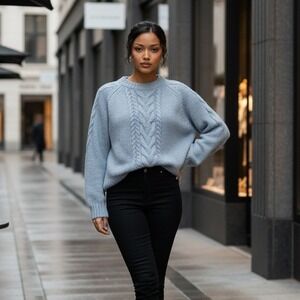 Jones NY Sport L Knit Pullover Sweater Top Slate‎ Blue Gray Heavy LS
